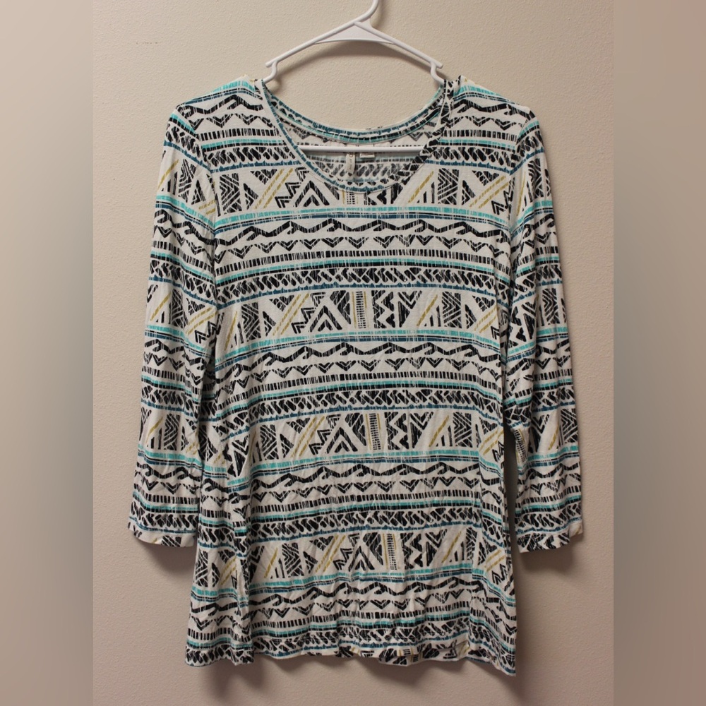 Cato Geometric Print Blouse - Black, White, Yellow, Blue